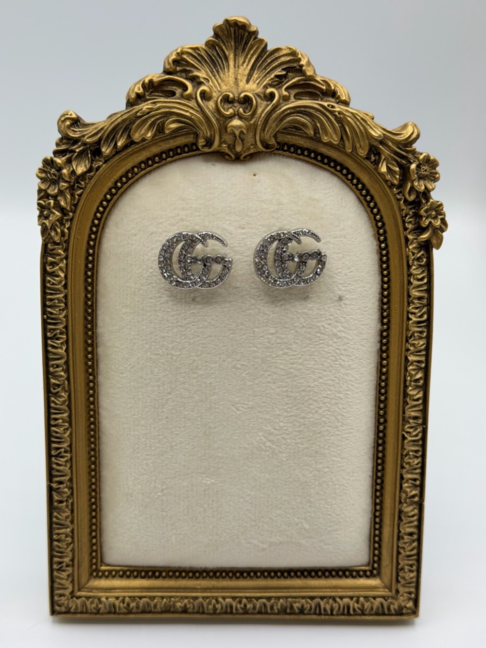 Upcycled Gucci Crystal Double G Silver-Tone Stud Earrings
